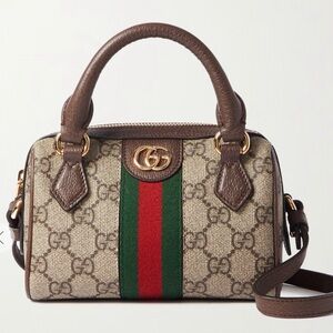 Gucci Beige and Brown Satchel with Green Stripe with Dustbag